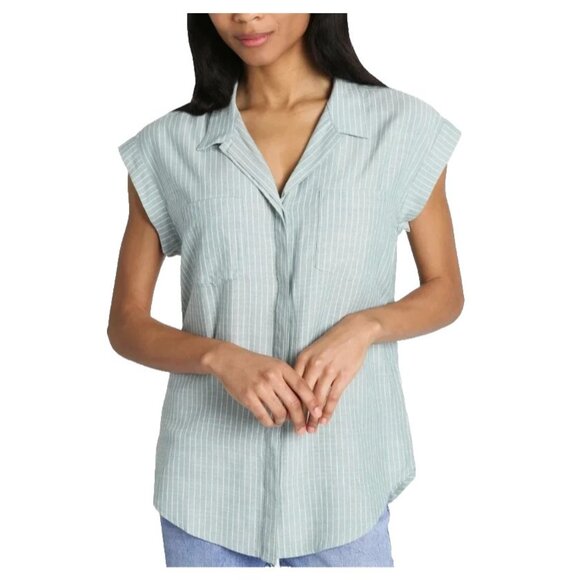 NEW Jachs Girlfriend Women's XXL Green & White Striped Rayon Blouse - Picture 1 of 9